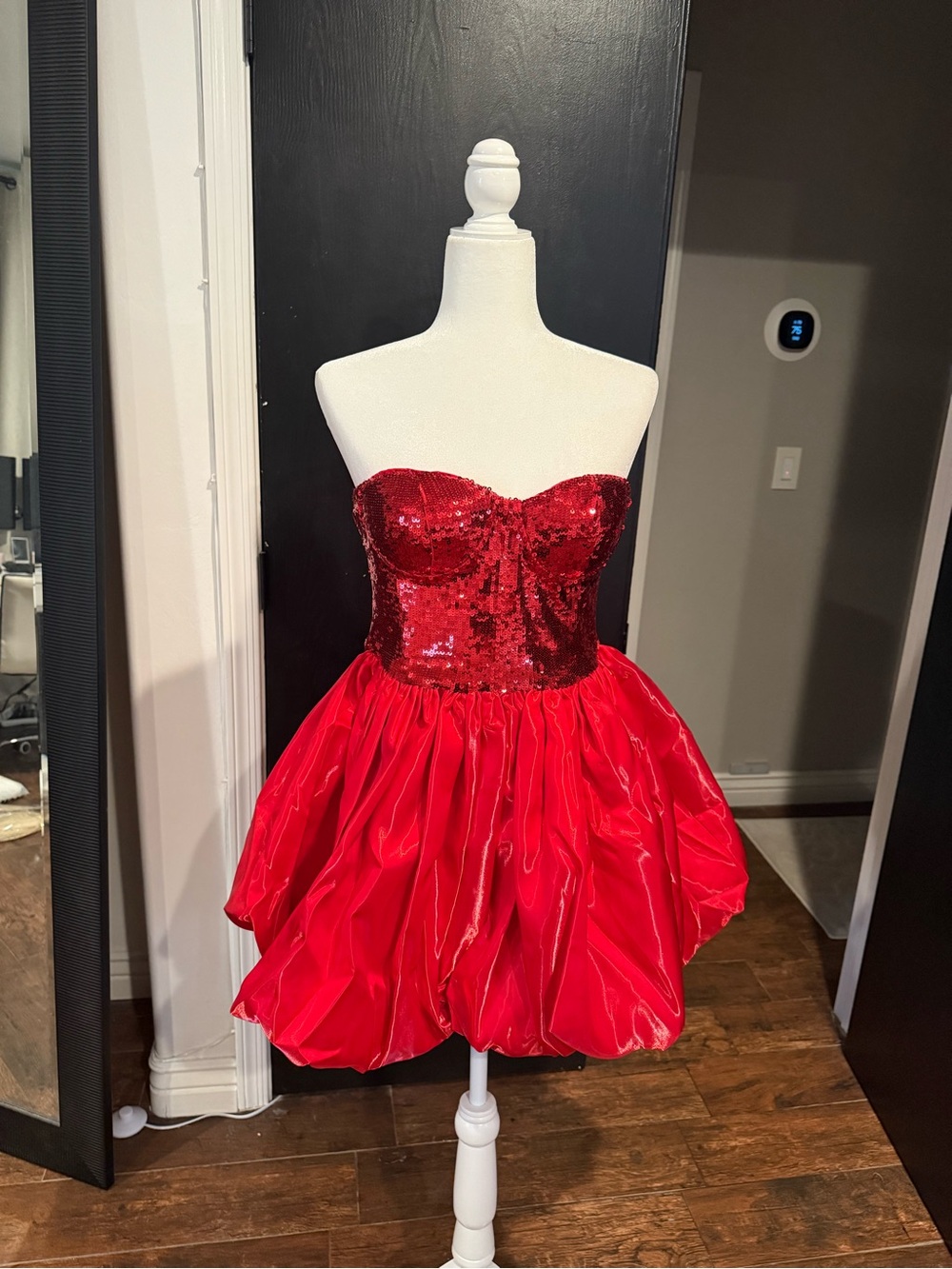 Fashion Nova Red Sequin Bustier Bubble Mini Dress